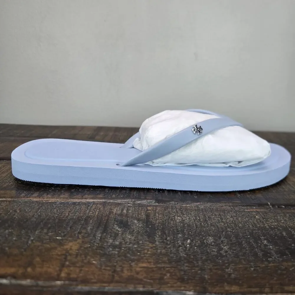 NEW Tory Burch Kira Padded Flip Flop TPU Womens Size 8 Aria Blue Silver Logo